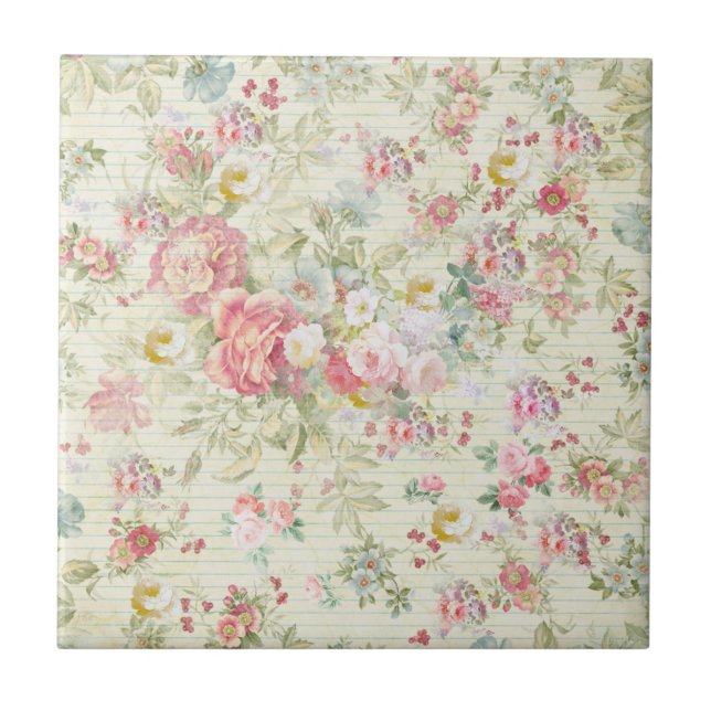 Elegant vintage pink pastel floral pattern tile (Front)
