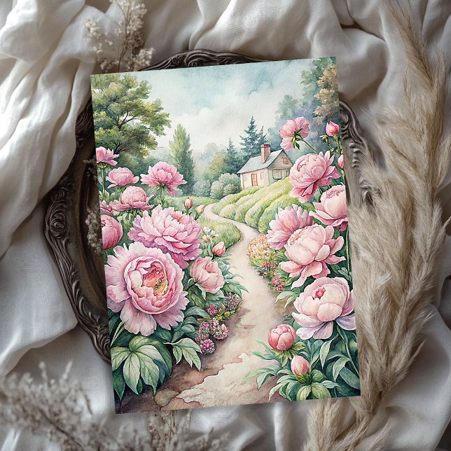 Elegant vintage pink peonies garden rice paper (Elegant vintage pink peonies garden rice paper)