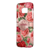 Elegant Vintage Pink Red Roses Floral Monogrammed Case-Mate Samsung Galaxy Case (Back Left)