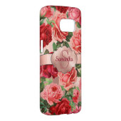 Elegant Vintage Pink Red Roses Floral Monogrammed Case-Mate Samsung Galaxy Case (Back/Right)