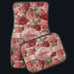 Elegant Vintage Pink Red Roses Floral Name Car Mat<br><div class="desc">Chic Elegant Vintage Pink Pale violet red roses floral personalised monogrammed car mats, . Romantic, girly design at the bottom an elegant vintage floral pink, pale violet red roses with green leaves pattern on rose gold background. You can customise with your name and monogram. This girly design is a great...</div>