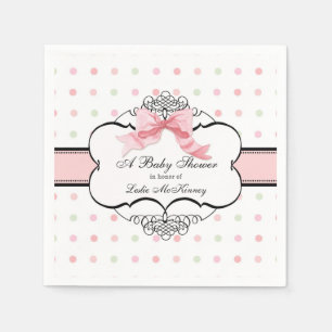 Elegant Vintage Pink Ribbon Bow French Baby Girl Napkin