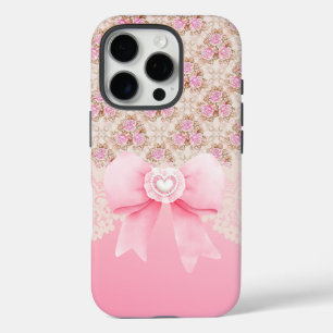 Elegant Vintage Pink Rose And Ribbon iPhone 16 Pro Case
