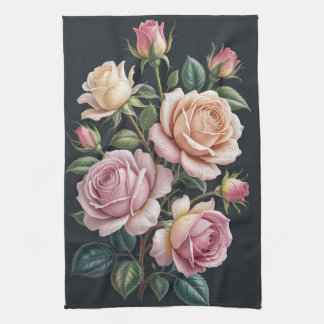 Elegant Vintage Pink Rose Floral Kitchen Towels