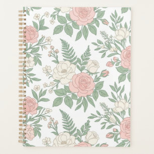 Elegant Vintage Pink Rose Floral Notebook Journal Planner