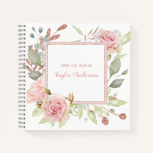Elegant Vintage Pink Rose Floral Personalised Notebook