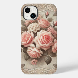 Elegant Vintage Pink Rose Floral with Lace  Case-Mate iPhone 14 Plus Case