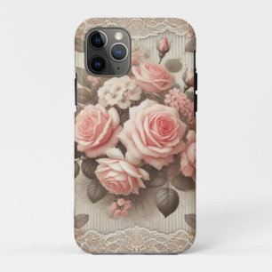 Elegant Vintage Pink Rose Floral with Lace  iPhone 11 Pro Case