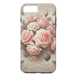 Elegant Vintage Pink Rose Floral with Lace  iPhone 8 Plus/7 Plus Case