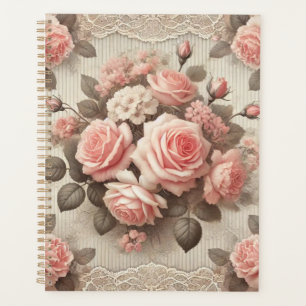 Elegant Vintage Pink Rose Floral with Lace  Planner