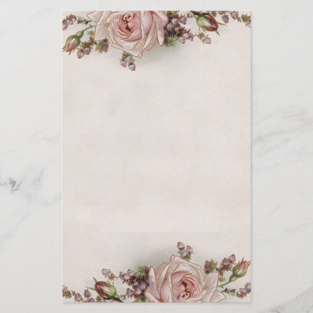 Elegant Vintage Pink Rose Stationery (Front)