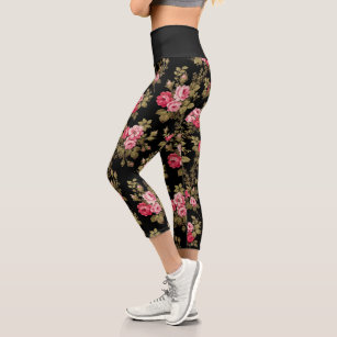 Pink rose leggings black clearance