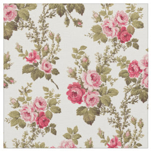 Elegant Vintage Pink Roses-Buff Background Fabric