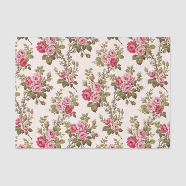 Elegant Vintage Pink Roses-Buff Background Tissue Paper (Front)