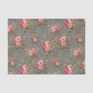 Elegant Vintage Pink Roses-Grey Background Tissue Paper