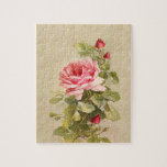 Elegant Vintage Pink Roses Jigsaw Puzzle<br><div class="desc">Lovely spray of elegant vintage pink roses and rosebuds in warm tones on painterly artisan tan background.</div>
