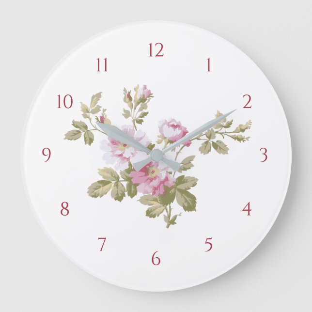 Elegant Vintage Pink Roses Large Clock (Front)