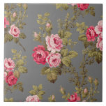 Elegant Vintage Pink Roses on Grey Background Tile<br><div class="desc">Gorgeous sprays of elegant romantic pink roses and lush green foliage on dark grey background. Pattern is seamless and can be resized up or down using the scale   and - buttons in the design tool.</div>