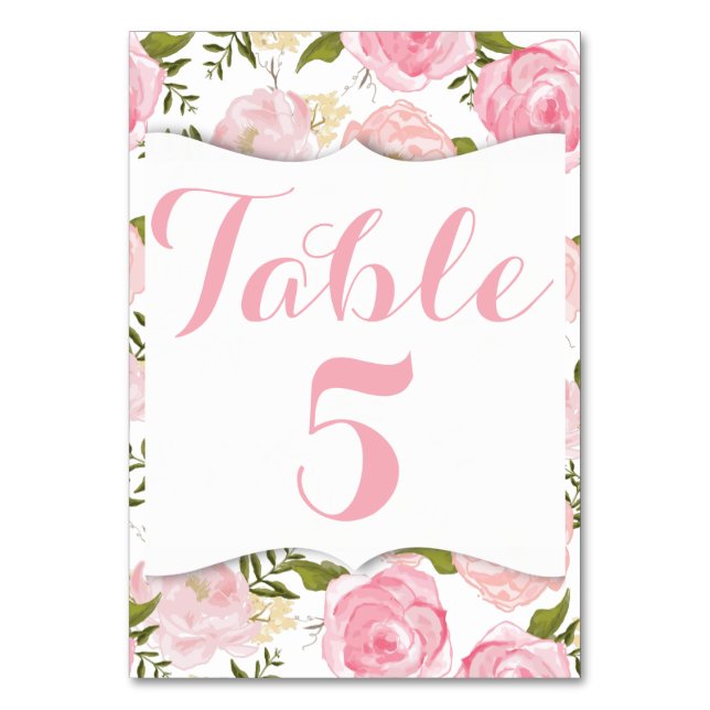 Elegant Vintage Pink Roses Table Number (Front)
