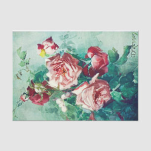 Elegant Vintage Pink Roses Watercolor Painting Tissue Paper