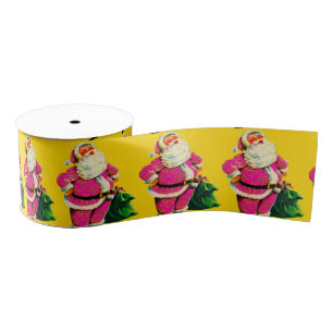 Elegant Vintage pink Santa Christmas Delight Grosgrain Ribbon