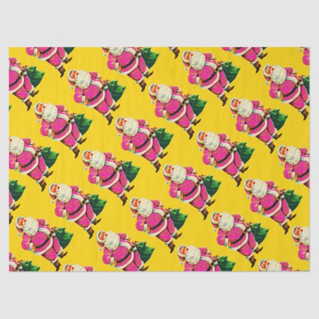 Elegant Vintage pink Santa Christmas Delight Tissue Paper (Front)