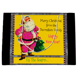 Elegant Vintage pink Santa Christmas Large Gift Bag