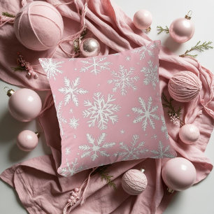 Elegant Vintage Pink Snowflakes pattern Holidays Cushion