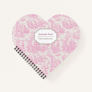 Elegant vintage pink toile de jouy heart notebook