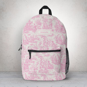 Elegant Vintage Pink Toile de Jouy Monogram Printed Backpack
