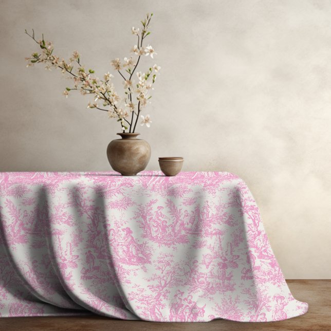 Elegant vintage pink toile de jouy printed tablecloth (Creator Uploaded)