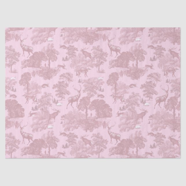 Elegant Vintage Pink Toile Deer Woodland Tissue Paper (Front)