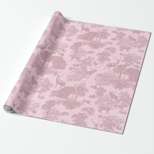 Elegant Vintage Pink Toile Deer Woodland Wrapping Paper