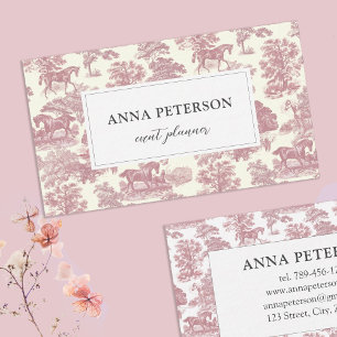 Elegant Vintage Pink Toile Horse Business Card