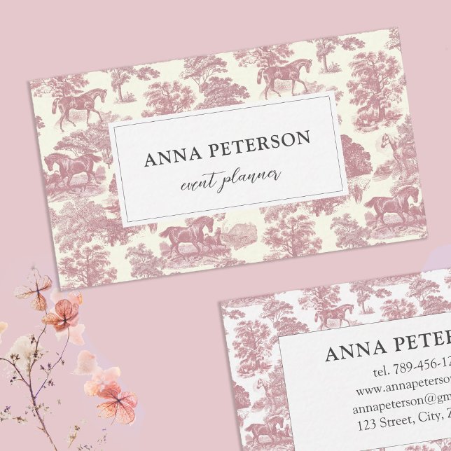 Elegant Vintage Pink Toile Horse Business Card (Creator Uploaded)