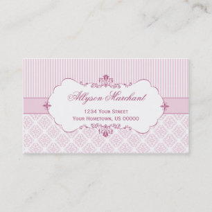 Elegant Vintage Pink White Damask Stripes Business Card