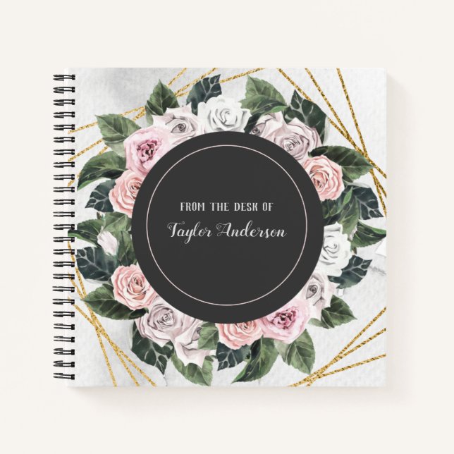 Elegant Vintage Pink White Floral Personalised Notebook (Front)