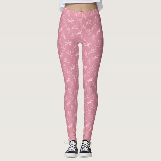 Elegant Vintage Pink White Horseback Riding  Leggings (Front)