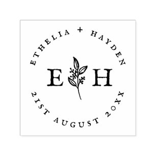 Elegant Vintage Plant & Monogram Outdoor Wedding Self-inking Stamp