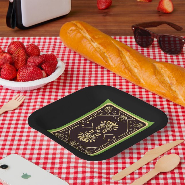 Elegant Vintage Playing Card Black Gold Paper Plate (Creator Uploaded)