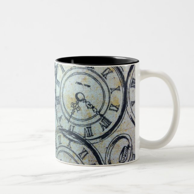 Elegant Vintage Pocket Watches Pattern Two-Tone Coffee Mug (Right)