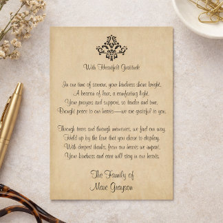 Elegant Vintage Poem Sympathy Thank You Notes