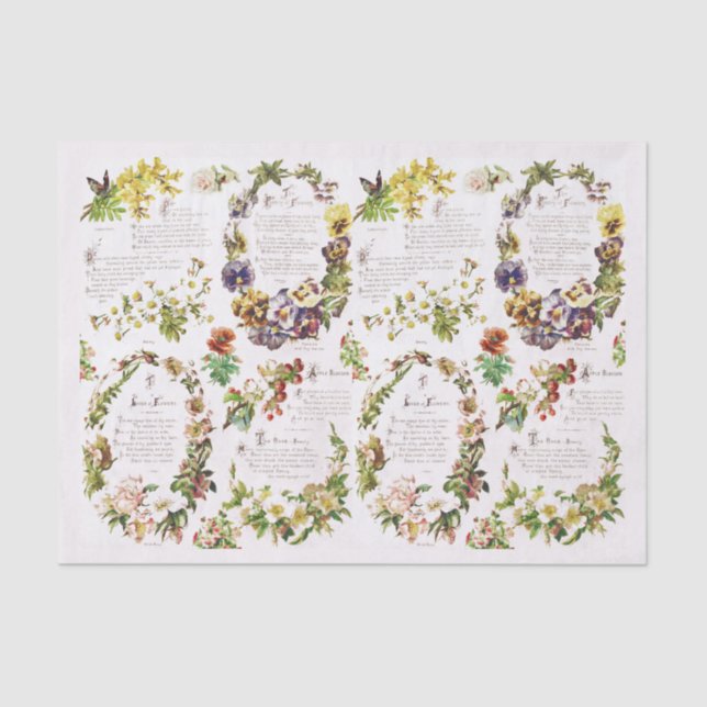 Elegant Vintage Poetry Flowers Antique Book Tissue Paper (Front)