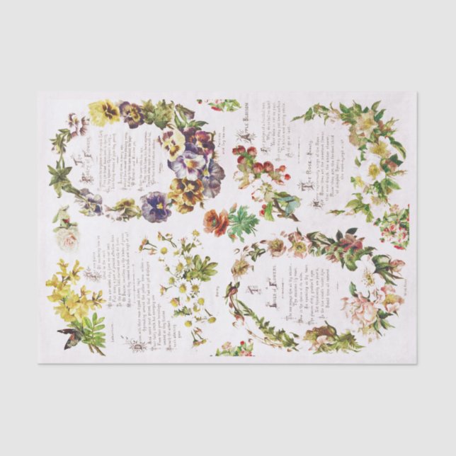 Elegant Vintage Poetry Flowers Antique Book Tissue Paper (Front)