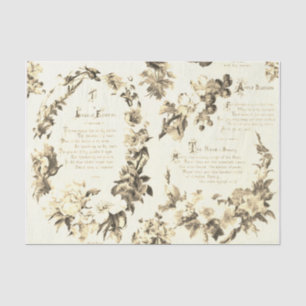 Elegant Vintage Poetry of Flowers Beige Tissue Paper