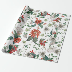 Elegant Vintage Poinsettia Christmas Flowers Wrapping Paper