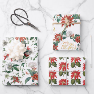 Elegant Vintage Poinsettia Christmas Flowers Wrapping Paper Sheet