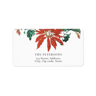 Elegant Vintage Poinsettia Flowers Wreath Label