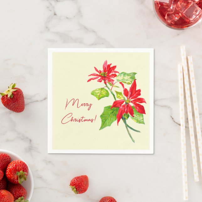 Elegant Vintage Poinsettia Merry Christmas Holiday Napkin (Insitu)