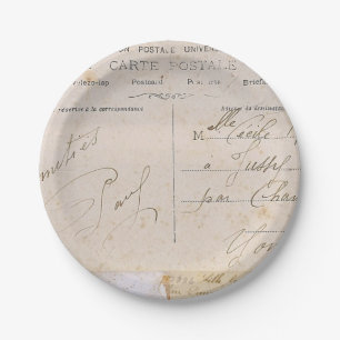 Elegant Vintage Postcards Handwriting Paper Plate